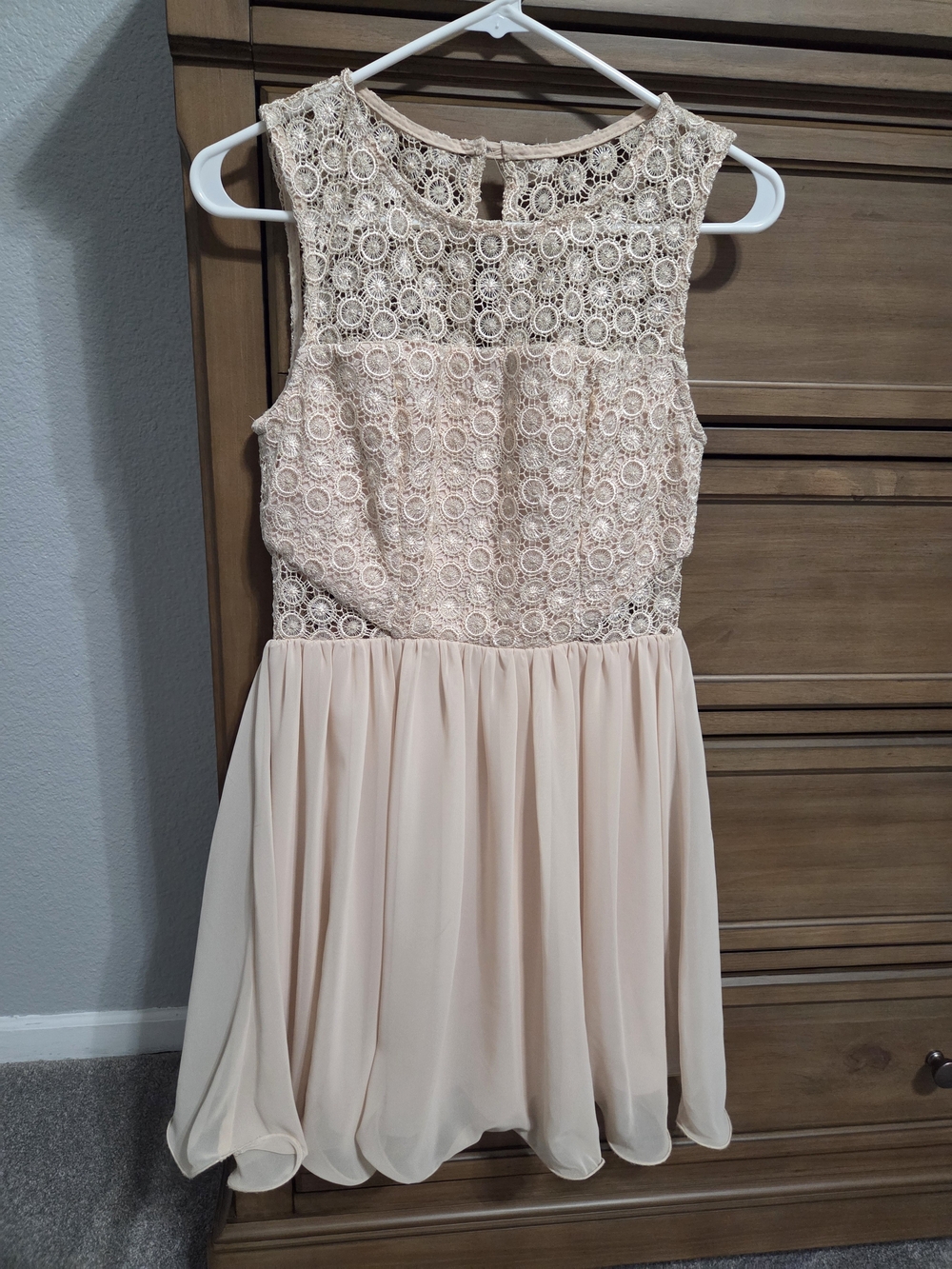 B Darlin Lace Bodice Chiffon Dress - Cream